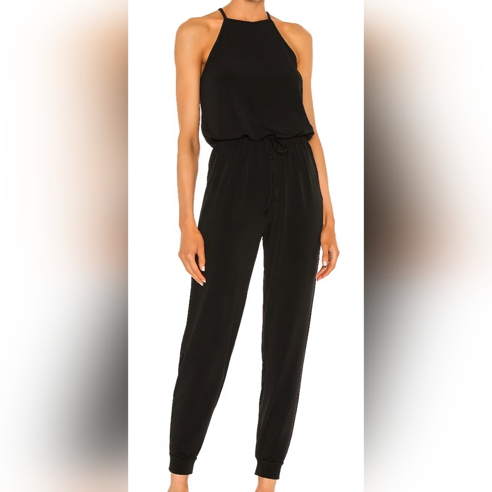 Women's Lanston Black Jumpsuit L Tapered Cuffs Drawstring NWT